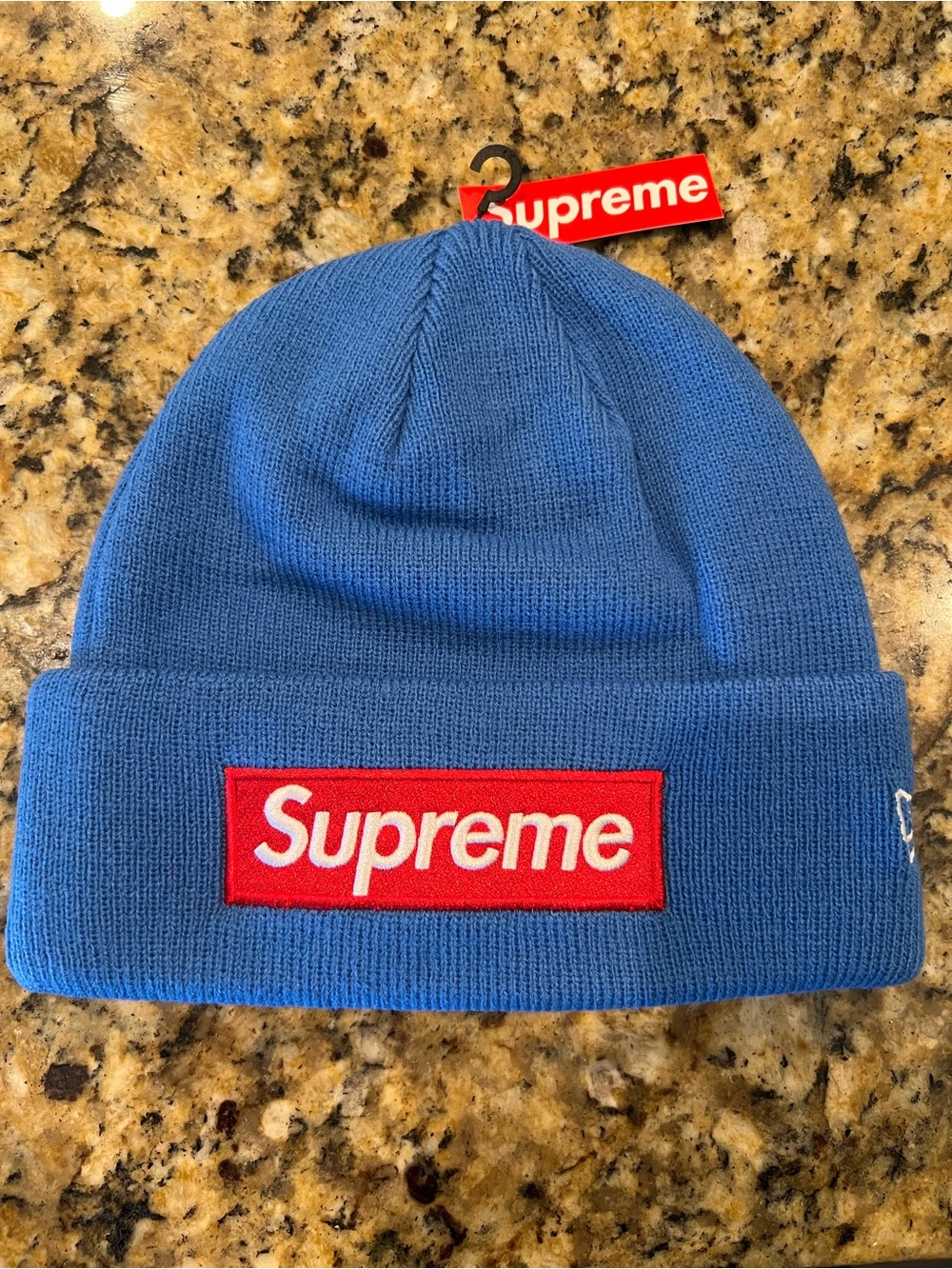 Supreme Light Blue Cuffed Beanie with Red Box Logo